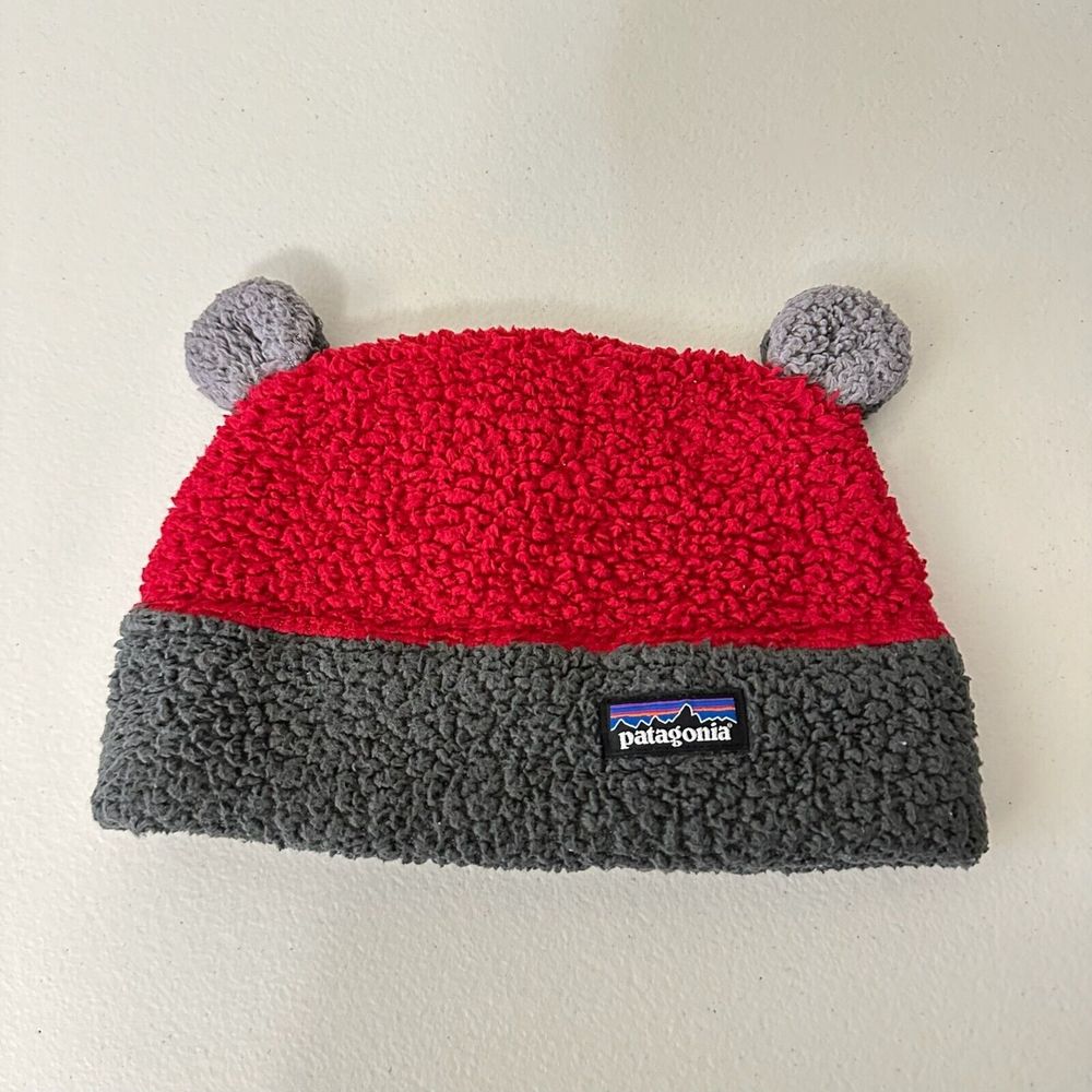 PATAGONIA Baby Furry Friends Fleece Hat in Red/Grey